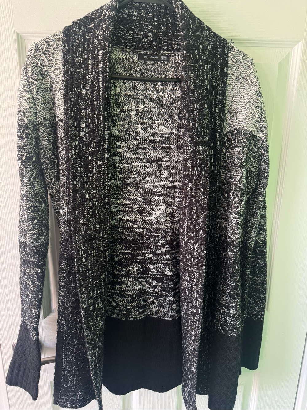 PattyBoutik Black and White Marled Open Front Cardigan
